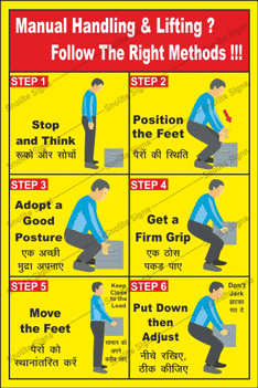 Manual Handling Safety posters in Hindi, Safety Chart