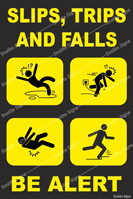 Wall Mounted Be Aware of Slip, Trip & Fall Safety Poster, Preventing Slip, Trip & Fall Safety Posters With Vinyl Printed Glossy Lamination