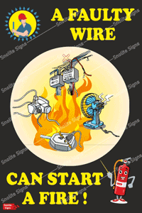 Laminated Sign Board of A Faulty Wire Can Start A Fire Poster,  Workplace Electrical Safety Posters & Chart