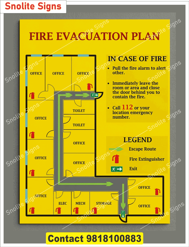 Custom Fire Evacuation Plan Layout Design Services, Bilingual Emergency Evacuation Plan Boards Hindi and English, Auto Glow Fire Escape Route Map Signage Manufacturer