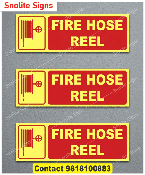 Wall Mounted Fire Hose Reel Sign in Delhi Noida, Sun Board Fire Safety Signage for Hospital, Radium Industrial Safety Sign Board, Fire Hose Reel Hindi Sign, Bilingual Fire Safety Signs, Fire Hose Reel Sign Hindi and English