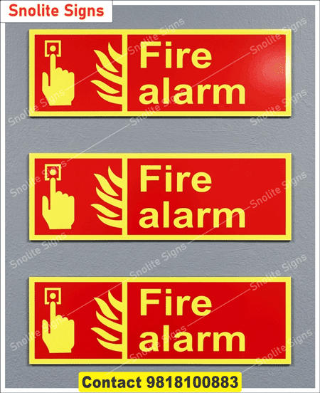 Photoluminescent fire alarm call point signs, Glow in the dark fire alarm stickers, Rectangular fire alarm call point signage, Red and yellow fire safety signs, Fire alarm button location wall signs, Bulk buy fire alarm call point signs, 