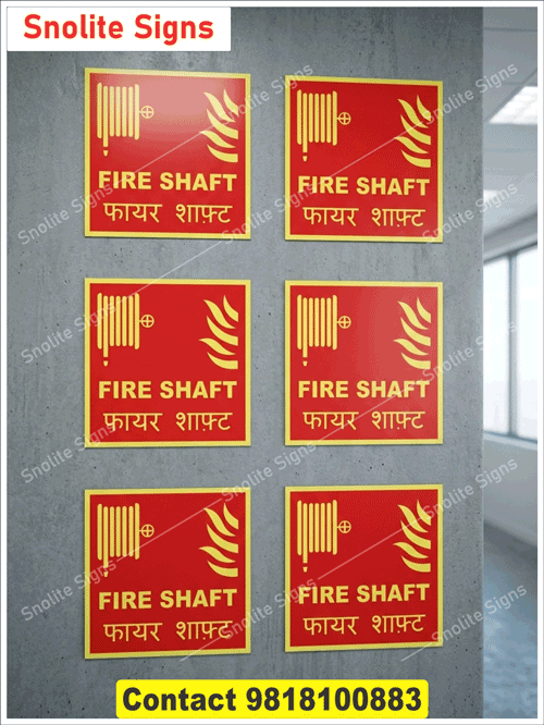 Fire Shaft Safety Sign Board Stickers, Bilingual English Hindi Fire Shaft Signs, Industrial Fire Shaft Identification Signage Board, Glow in the Dark Fire Shaft Signage in Delhi Ncr