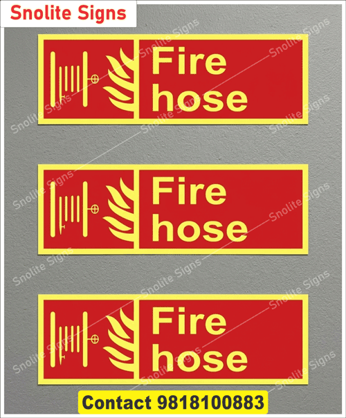 High Visibility Fire Hose Signage Board, Photoluminescent Fire Hose Reel Stickers, Waterproof Pvc Fire Safety Signs for Business, Compliance Fire Safety Signs for Commercial Buildings, Red and Yellow Landscape Fire Hose Wall Sign