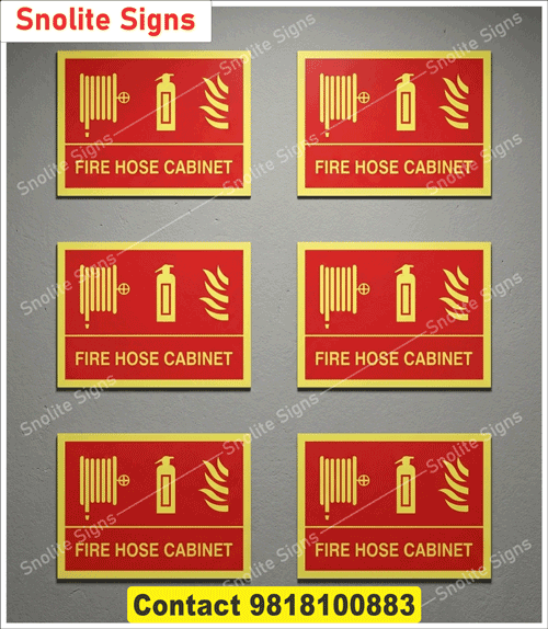 Fire Hose Cabinet Safety Sign Sticker, Red and Yellow Fire Cabinet Signage Board, Fire Extinguisher and Hose Reel Cabinet Sign, Self Adhesive Emergency Fire Cabinet Markers, Weatherproof Vinyl Fire Equipment Cabinet Stickers, 
