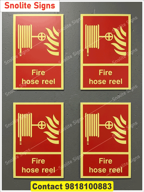 Portrait Fire Hose Reel Location Marker, Red Yellow Fire Hose Safety Board, Iso Compliant Fire Hose Reel Symbols, Commercial Building Emergency Safety Stickers, Weatherproof Vinyl Fire Hose Reel Signs