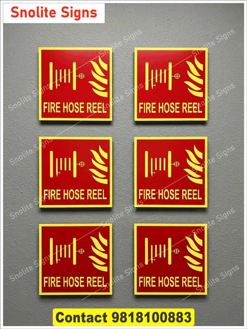 Fire Hose Reel Safety Sign Sticker, Weatherproof Vinyl Fire Hose Reel Stickers, Glow in the Dark Fire Hose Signs, Industrial Workplace Fire Reel Safety Signage, Mark Your Fire Hose Reels With High-Visibility Signs