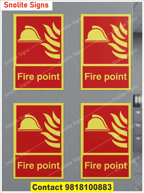 Fire Point Safety Sign Sticker, Red Yellow Fire Point Signage Board, Firefighter Helmet Symbol Safety Sign, Self Adhesive Fire Point Markers, Weatherproof Vinyl Fire Point Decals, Commercial Building Emergency Fire Point