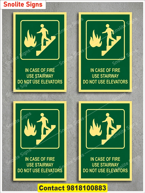 Buy Online in Case of Fire, Do Not Use Elevators, Use Stairs Signage in Delhi Gurugram, in Case of Fire Do Not Use Lift Sign Board Manufacture in Bihar, Emergency Fire Exit Signage, Radium Sticker Acrylic Sign Board for Commercial Buildings