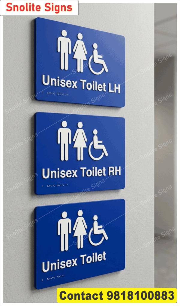 Commercial Building Compliance Signs Braille, Tactile and Braille Signage Specifications, Acrylic Braille Toilet Signs, Buy Unisex Braille Restroom Sign, Unisex Handicap Toilet Sign Braille Lipi Sign, Blue Acrylic Accessible Restroom Sign