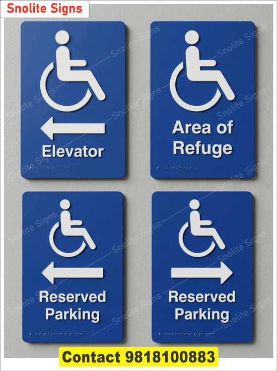 Acrylic Braille Sign With 3M Double Tape, Matte Finish Non Glare Tactile Signs Handicap Reserved Parking Braille Sign, Wheelchair Parking Sign With Tactile Arrow  ADA Reserved Parking Sign Blue Reflective, Area of Refuge Tactile Braille Sign