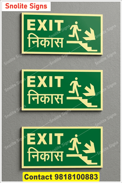 Glow in the Dark Fire Exit Stairs Right Sign, Rigid Plastic Fire Safety Sign Downward Diagonal Arrow Signage Manufacture, Clear Paths, Safe Exits: Premium Fire Exit Signage for Every Building, Iso-Compliant Emergency Exit Signs