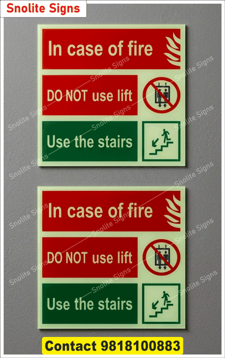 Purchase in Case of Fire Do Not Use Lift Use Stairs Safety Sign, Sunboard in Case of Fire Sign, Do Not Use Lift Sign Board Manufacture, Glow in the Dark in Case of Fire Use Stairs Safety Sign, Commercial Fire Emergency Exit Sticker Pack