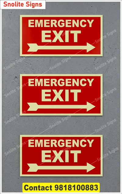 Buy Emergency Exit Sign Sticker with Directional Right Arrow, auto glow Red Fire Safety Signage, radium Emergency Exit Sign, vinyl Fire Exit Safety Signage, Wayfinding, Evacuation Route,Emergency Exit Right Arrow Sign Sticker Glow in the Dark