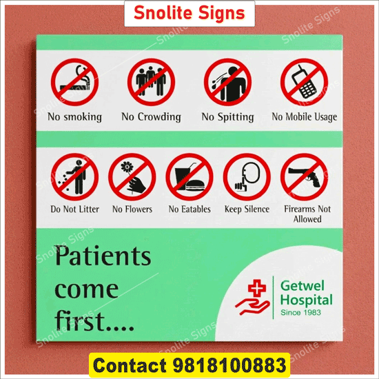 Buy sunboard hospital sign board design, Hospital rules and regulations sign template, Medical clinic warning signs board, Hospital do's and don'ts signages, Best hospital restriction signs, hospital visitor policy signage