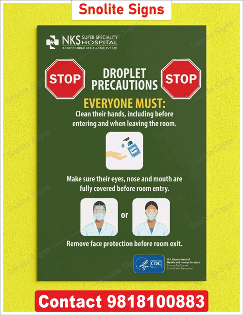 Hospital Droplet Precautions Poster, Hospital Infection Control Sign, Hospital Infection Control Sign Board, Droplet Precaution Signs for Hospitals, Hospital Signage Design, Hospital Signage Requirements, Hospital Signage per NABH Norms