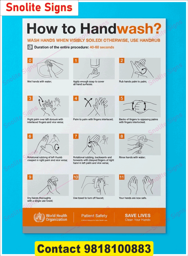 Buy WHO Hand Hygiene Poster for Hospitals, Patient Safety Hand Wash Technique Poster, Self-Adhesive Vinyl Hand Washing Stickers for Clinics, WHO Handwashing Poster Download, Buy How to Handwash Who Sign Board, Hospital Safety Signage