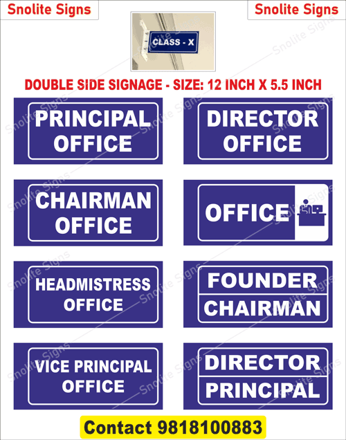 Double-Sided Acrylic School Sign Board,  School Office Name Plates for Principal, Director sign board,  School Chairman signage, Principal office sign, Chairman office sign, Vice principal sign, List of Classroom nameplates in school college